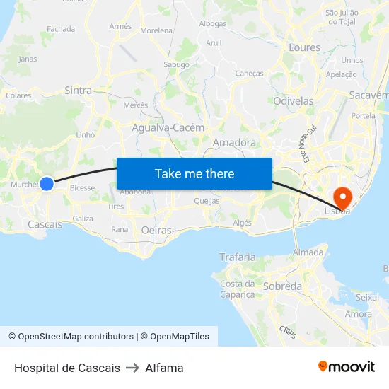 Hospital de Cascais to Alfama map