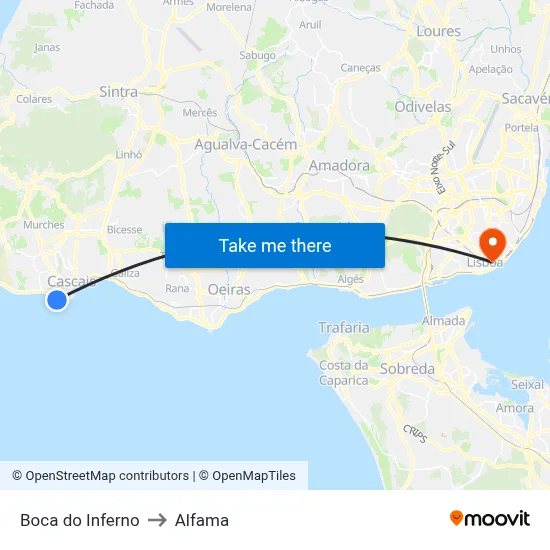 Boca do Inferno to Alfama map