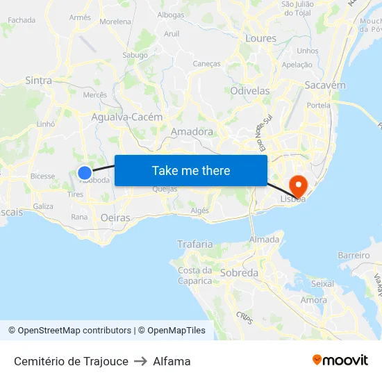 Cemitério de Trajouce to Alfama map