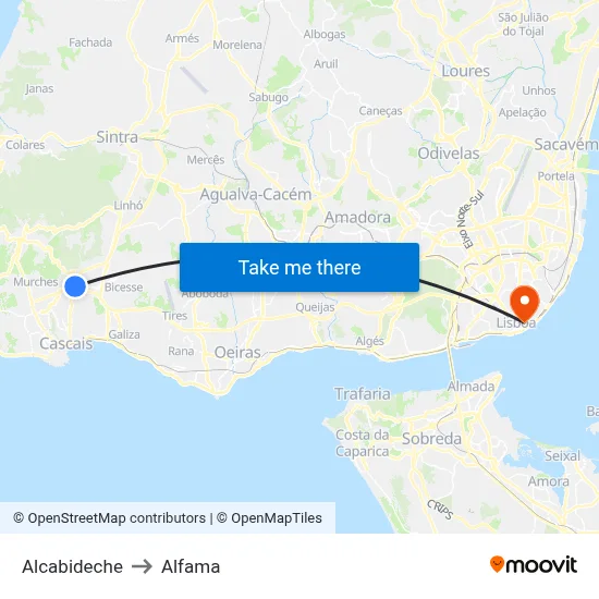 Alcabideche to Alfama map