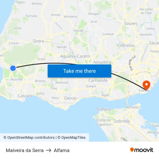 Malveira da Serra to Alfama map