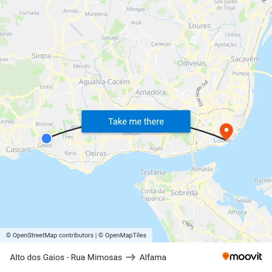 Alto dos Gaios - Rua Mimosas to Alfama map