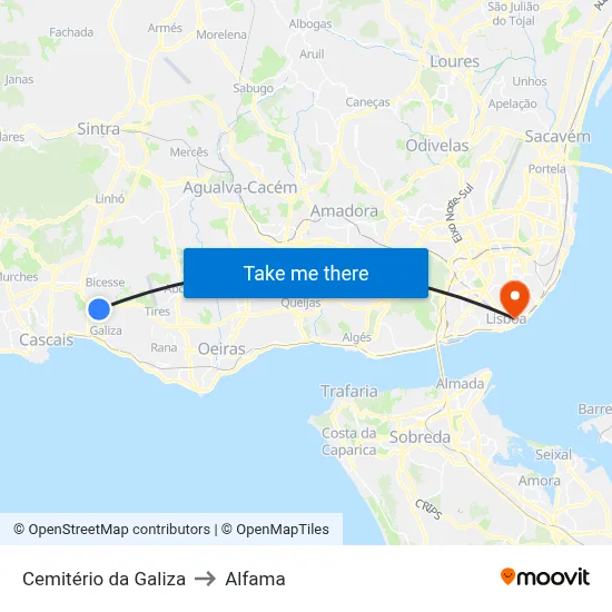 Cemitério da Galiza to Alfama map
