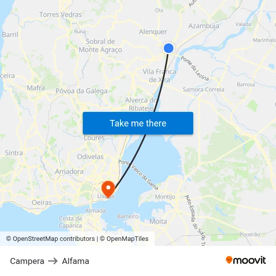Campera to Alfama map