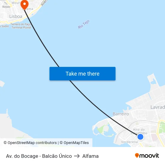 Av. do Bocage - Balcão Único to Alfama map