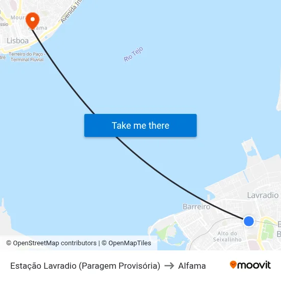 Estação Lavradio (Paragem Provisória) to Alfama map