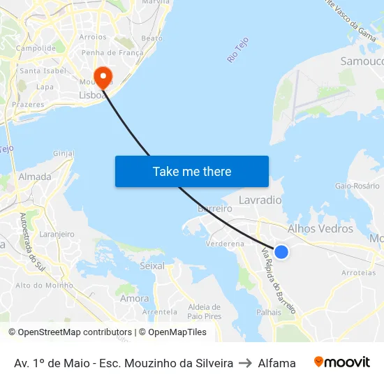 Av. 1º de Maio - Esc. Mouzinho da Silveira to Alfama map