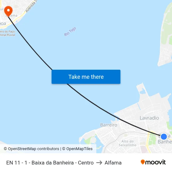 EN 11 - 1 - Baixa da Banheira - Centro to Alfama map
