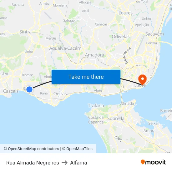 Rua Almada Negreiros to Alfama map