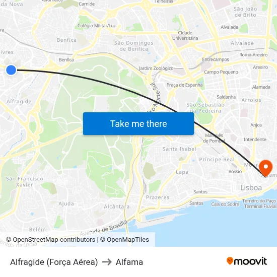 Alfragide (Força Aérea) to Alfama map