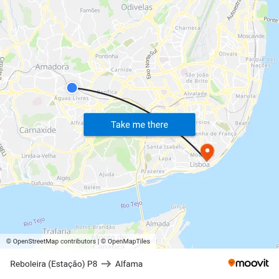 Reboleira (Estação) P8 to Alfama map