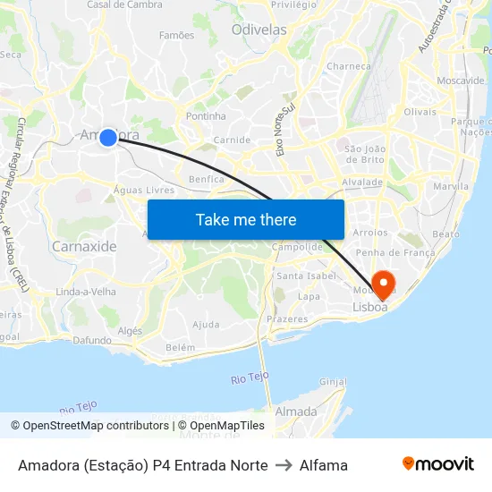 Amadora (Estação) P4 Entrada Norte to Alfama map