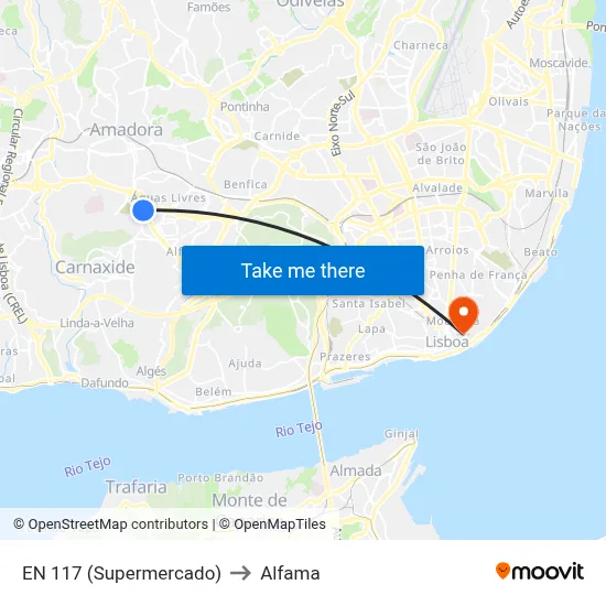 EN 117 (Supermercado) to Alfama map