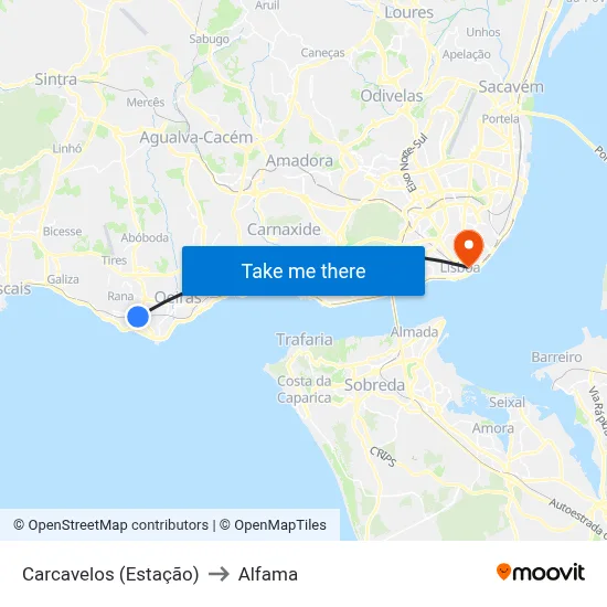Carcavelos (Estação) to Alfama map