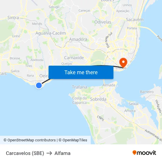 Carcavelos (SBE) to Alfama map