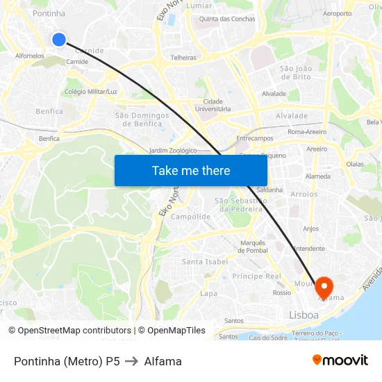 Pontinha (Metro) P5 to Alfama map