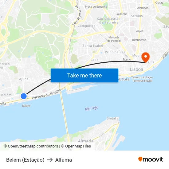 Belém (Estação) to Alfama map
