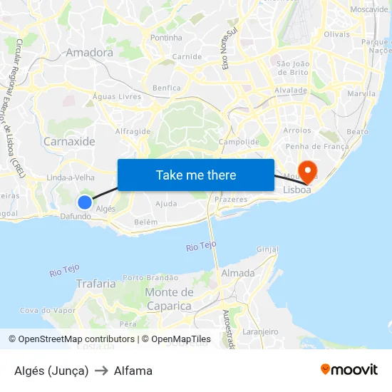 Algés (Junça) to Alfama map