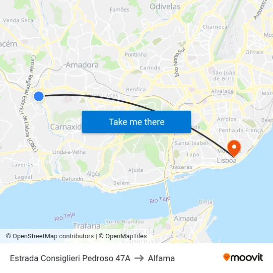 Estrada Consiglieri Pedroso 47A to Alfama map