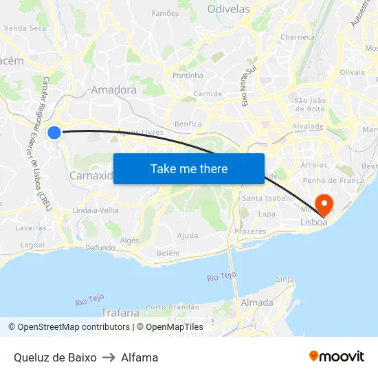 Queluz de Baixo to Alfama map