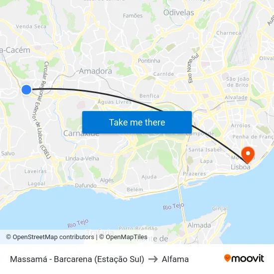 Massamá - Barcarena (Estação Sul) to Alfama map