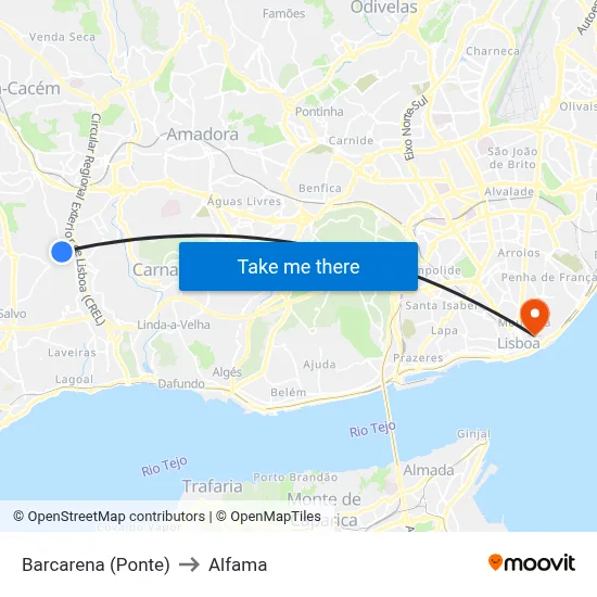 Barcarena (Ponte) to Alfama map