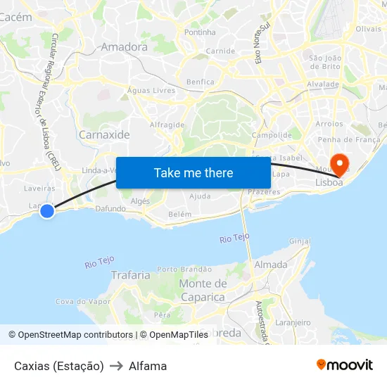 Caxias (Estação) to Alfama map