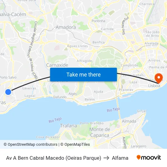 Av A Bern Cabral Macedo (Oeiras Parque) to Alfama map