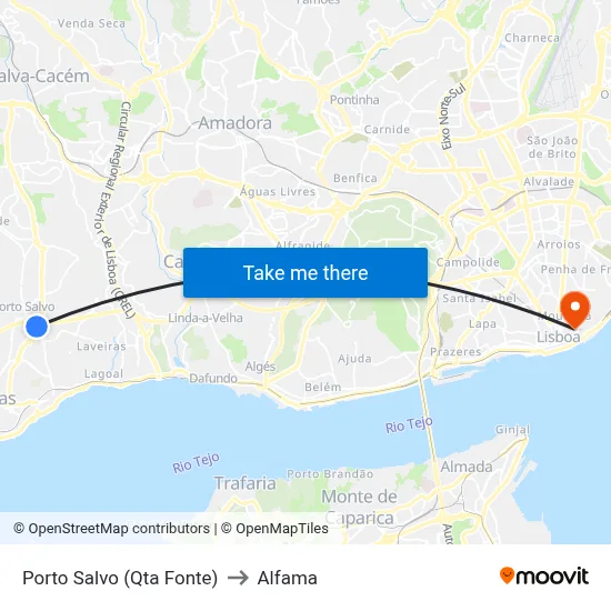 Porto Salvo (Qta Fonte) to Alfama map