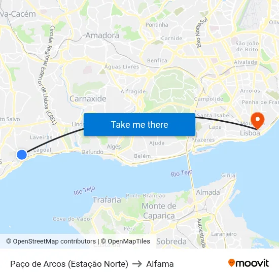 Paço de Arcos (Estação Norte) to Alfama map