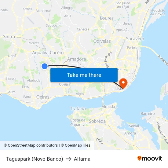 Taguspark (Novo Banco) to Alfama map