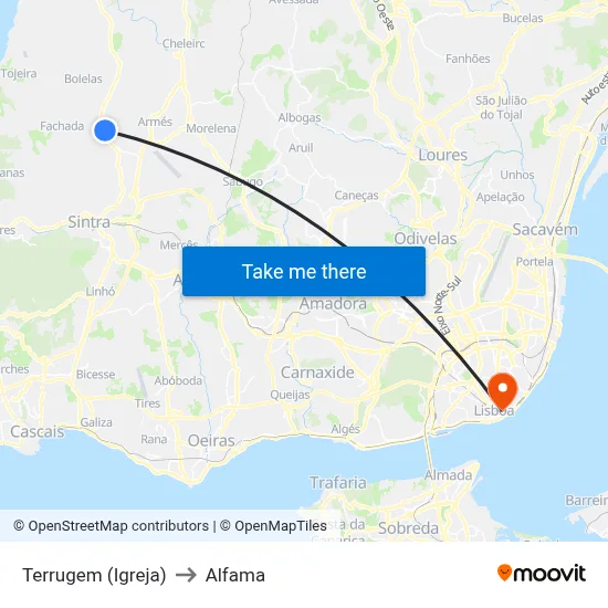 Terrugem (Igreja) to Alfama map