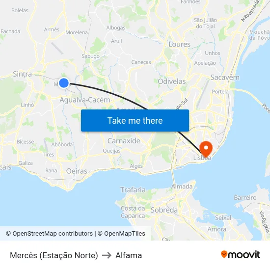 Mercês (Estação Norte) to Alfama map