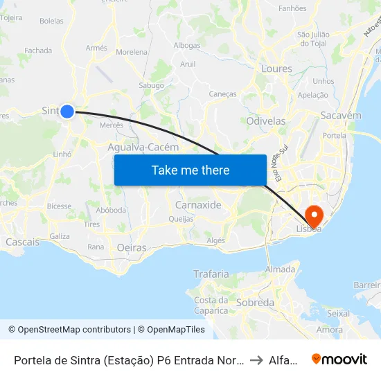 Portela de Sintra (Estação) P6 Entrada Norte to Alfama map