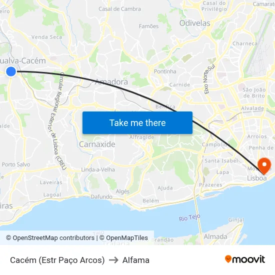 Cacém (Estr Paço Arcos) to Alfama map