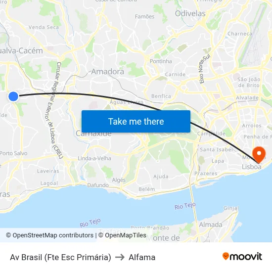 Av Brasil (Fte Esc Primária) to Alfama map