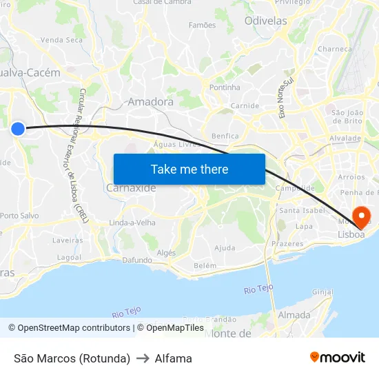 São Marcos (Rotunda) to Alfama map