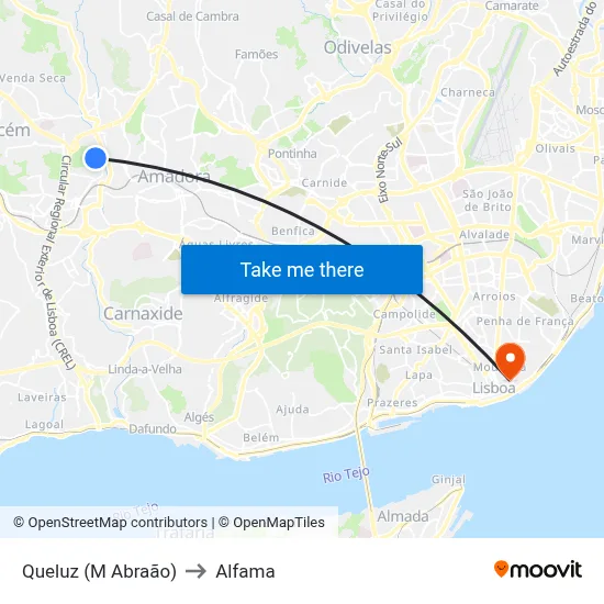 Queluz (M Abraão) to Alfama map