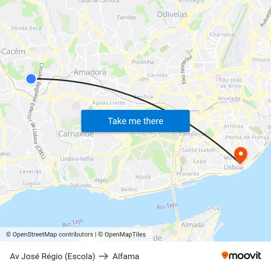 Av José Régio (Escola) to Alfama map