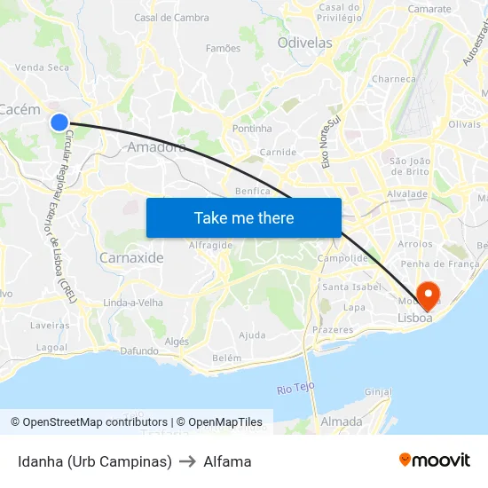 Idanha (Urb Campinas) to Alfama map