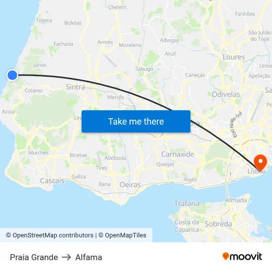 Praia Grande to Alfama map