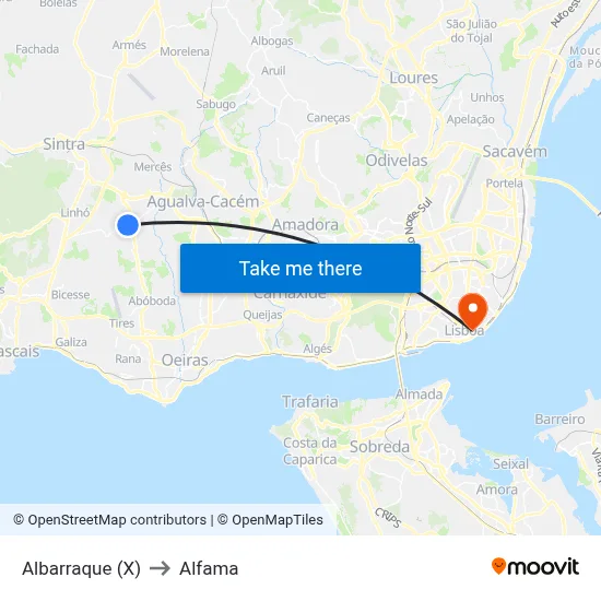 Albarraque (X) to Alfama map