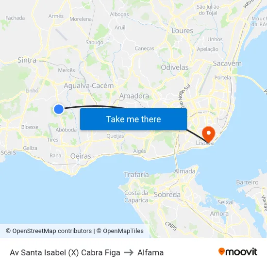 Av Santa Isabel (X) Cabra Figa to Alfama map