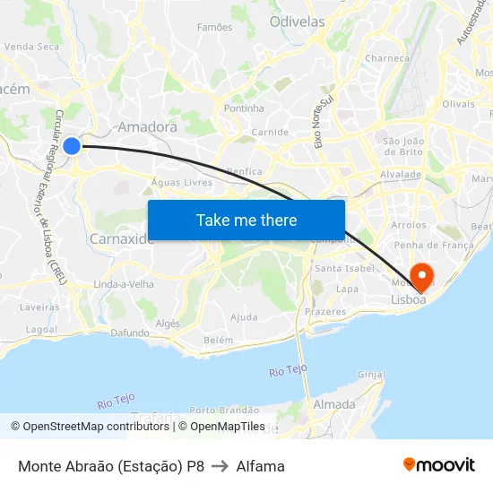Monte Abraão (Estação) P8 to Alfama map
