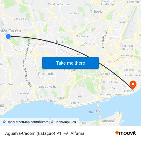 Agualva-Cacém (Estação) P1 to Alfama map