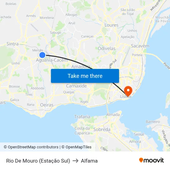 Rio De Mouro (Estação Sul) to Alfama map