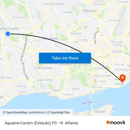 Agualva-Cacém (Estação) P3 to Alfama map