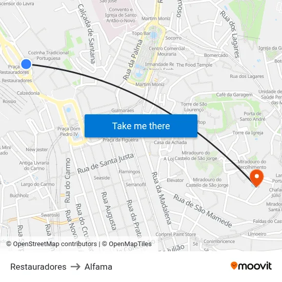 Restauradores to Alfama map