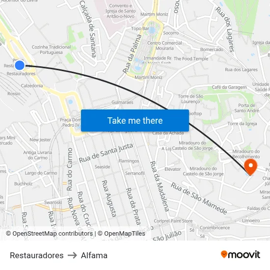 Restauradores to Alfama map