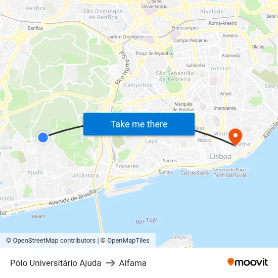 Pólo Universitário Ajuda to Alfama map